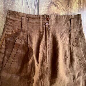 Vintage Ann Taylor Fall Pencil Midi Skirt 100% Linen Sz 6